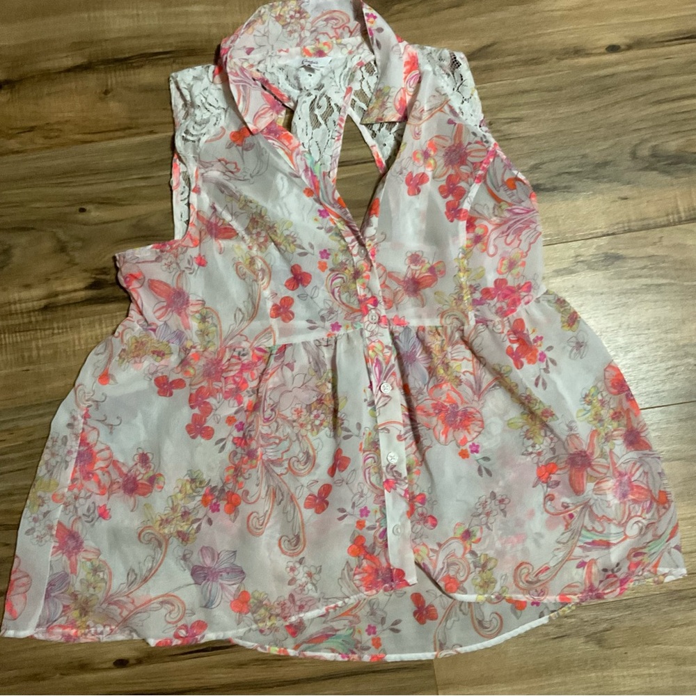Candies Floral Sheer Tank Top